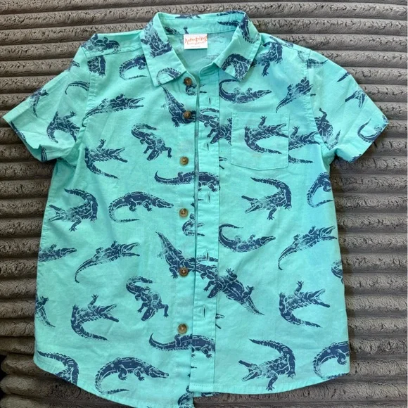 Jumping Beans Teal and Navy Dinosaur Button Down Shirt - Picture 1 of 1